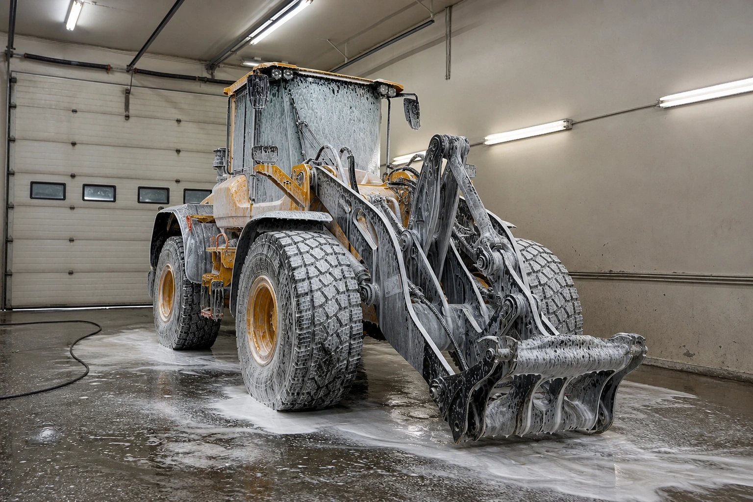 Heavy equipment covered in foam during a Legends Detailing service